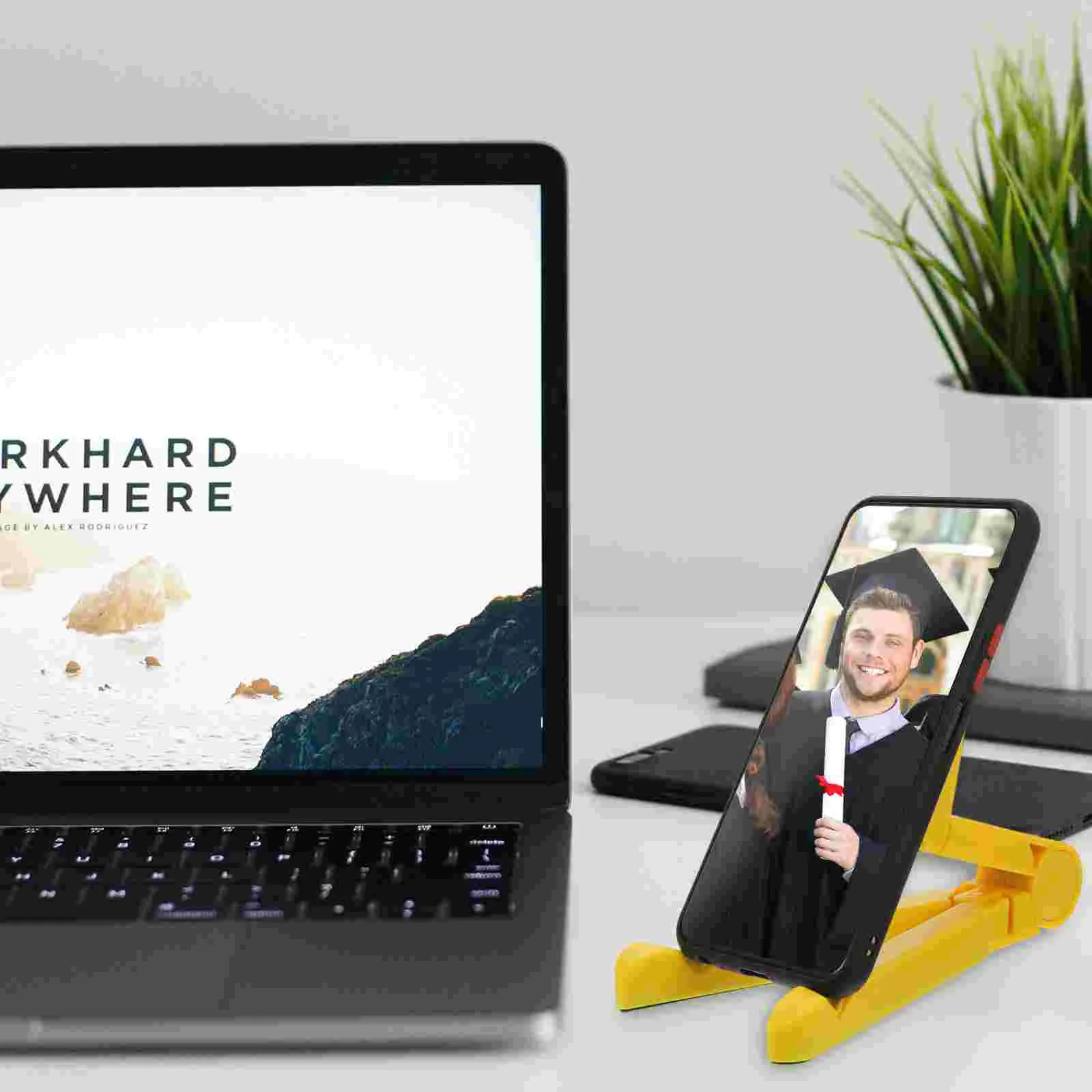 Simple Mobile Phone Holder Tablet Stand Triangular Folding Bracket for Desk Yellow Abs