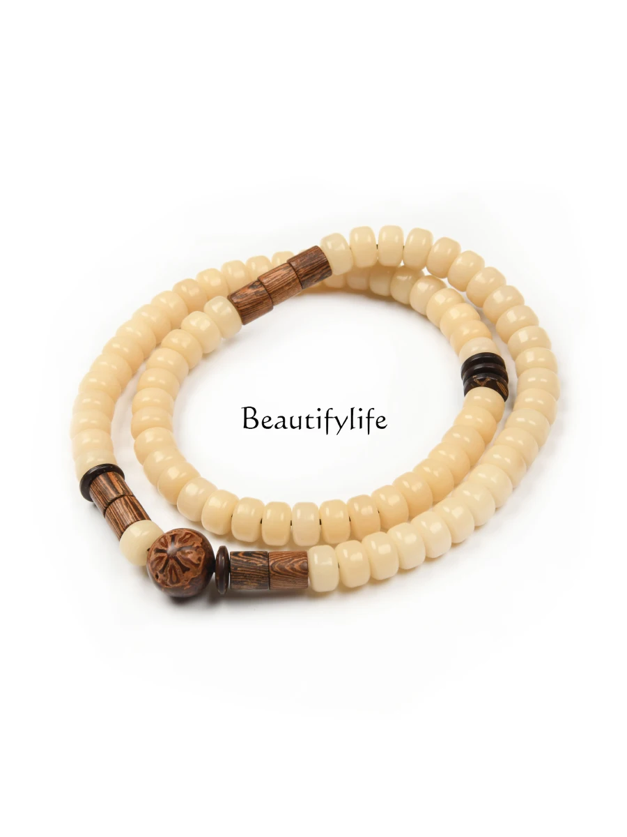 White Bodhi Seed Bracelet for Men and Women, 108 High Density Buddha Beads, Couple