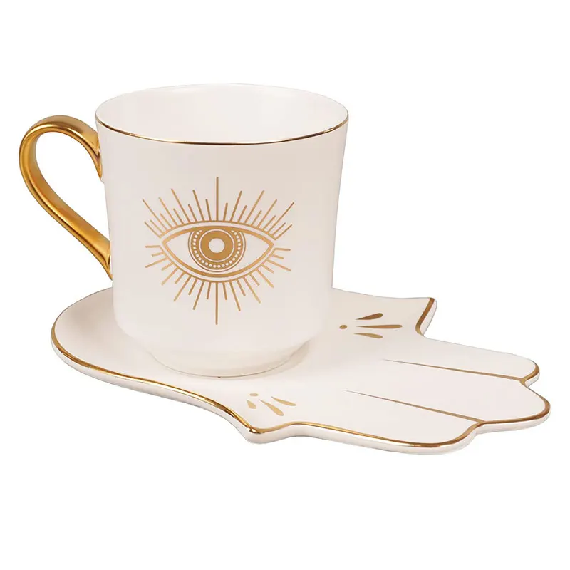 طقم فنجان قهوة وصحن تركي ، فنجان شاي تركي ، عين الشيطان ، طبق همسة يدوي ، إبداعي كلاسيكي أوروبية ، هدية سيراميك