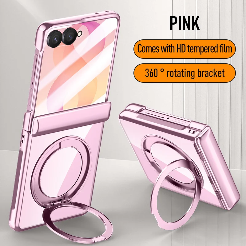 For Samsung Galaxy Z Filp8 For Magsafe 360° Swivel Alloy Bracket Magnetic & Bracket & Ring 3-in-1 Tempered Glass Film Phone Case
