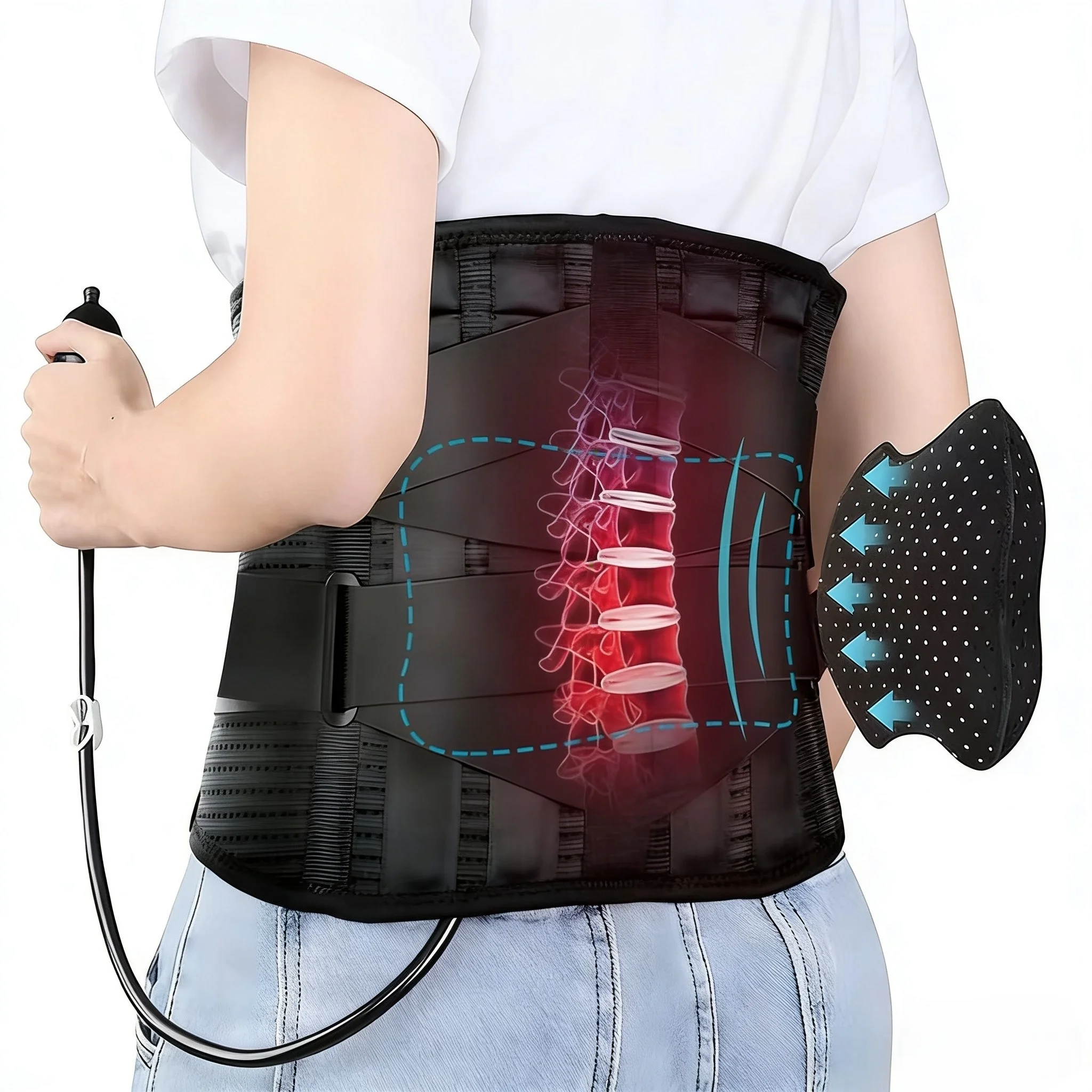 Lendenwirbelstützgürtel mit aufblasbarer Polsterung zur Linderung von Rückenschmerzen, doppelt verstellbare Stützgurte, Rückenstütze für Bandscheibenvorfall