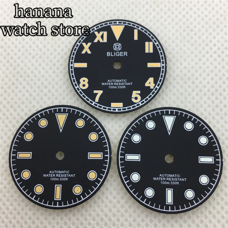 BLIGER 흑백 발광 시계 다이얼, NH35 NH36 ETA 2836 2824 미요타 8205/8215/821A 펄 DG2813/3804 PT5000 무브먼트