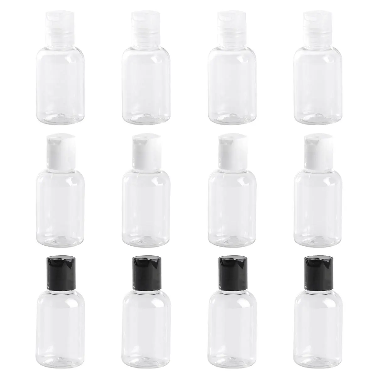 12pçs dispensador de loção, garrafas de plástico, recipientes recarregáveis portáteis 50ml para viagem, shampoo, sabonete para as mãos, gel de lavagem corporal