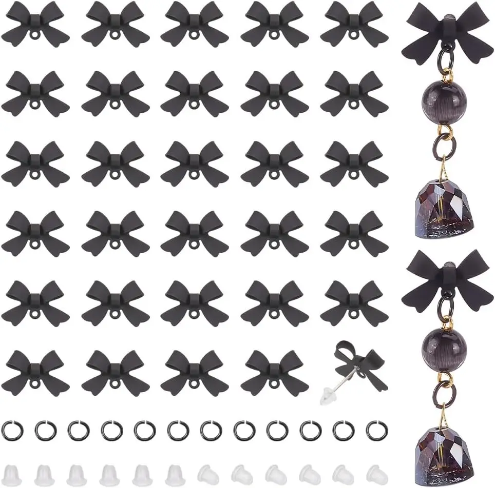 30Pcs Bow Earring Studs with Loop and Backs