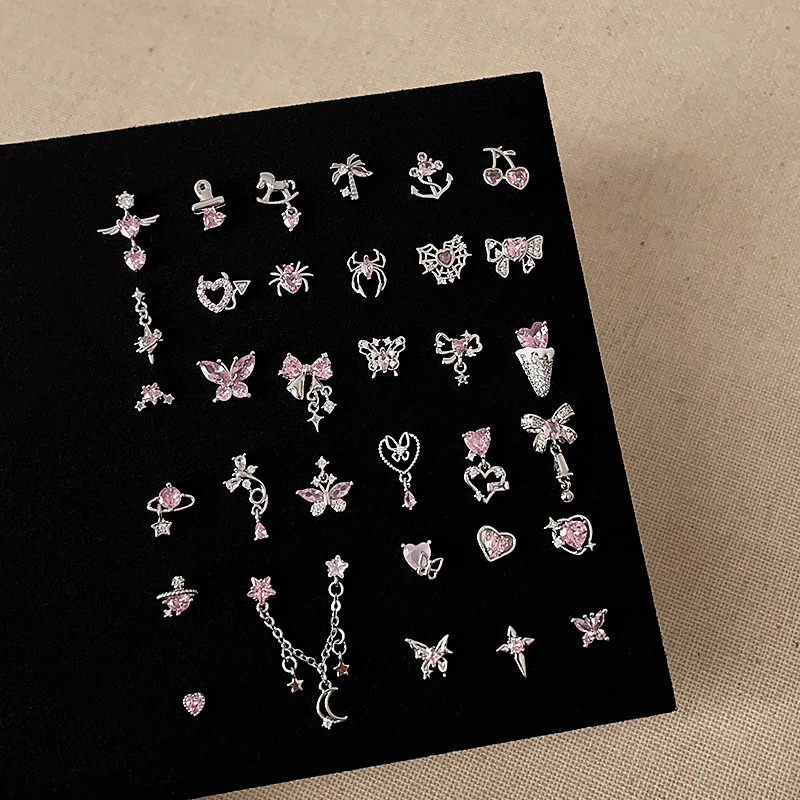 1 PCS Korean Style Cute Pink Zircon Crystal Ear Bone Nail 316L Stainless Steel Kpop Earrings for Women Cartilage Jewelry Gift