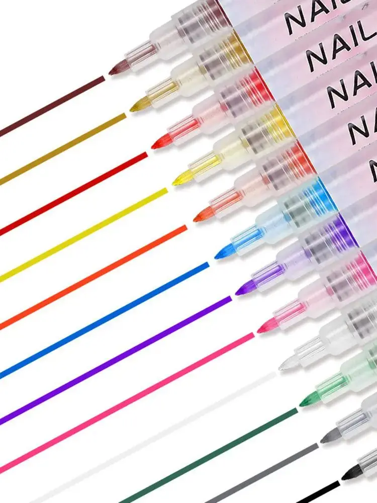12 stks/set Kleurrijke Waterdichte Nail Art Graffiti Pen DIY 3D Nail Art Tekening Pen Abstracte Lijn Manicure Tool Schilderen Liner - afbeelding 2