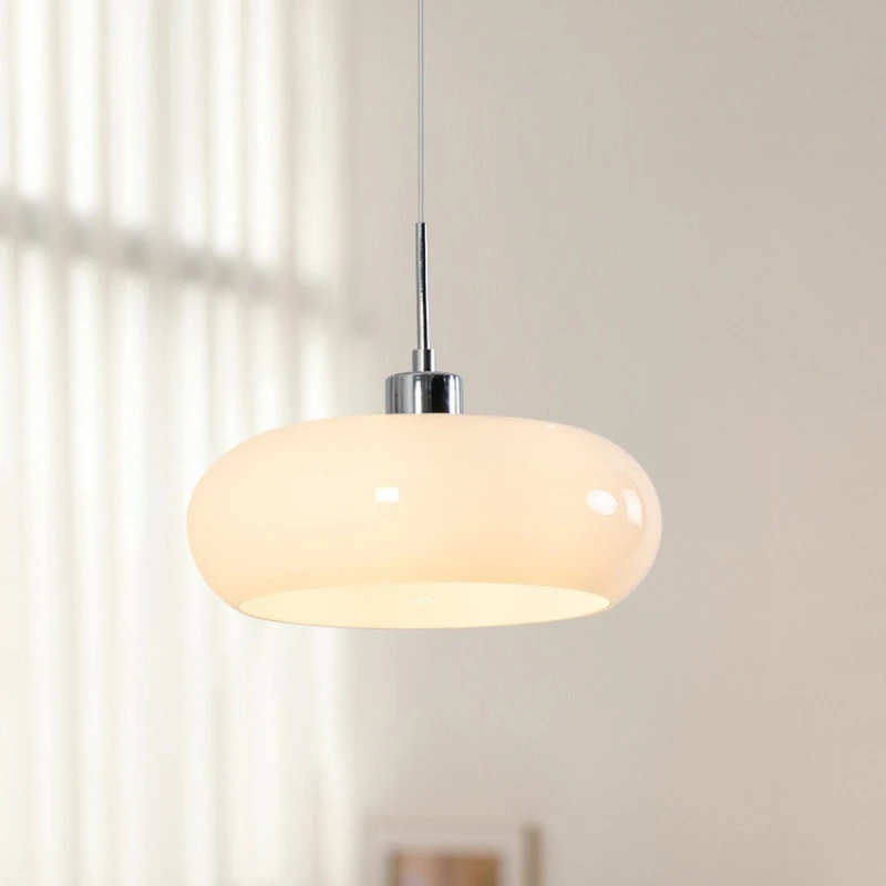 Pendant Light Dining Nordic Vintage Bar Bedroom Guesthouse Mid Century Cream Colored Egg Tart Shaped Restaurant Lamp