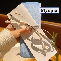 Blue Light Blocking Diamond Cutting Near Sight Glasses Luxury Ladies Myopia Eyeglasses Finished Minus Eyewear Diopter 0 To -6.0