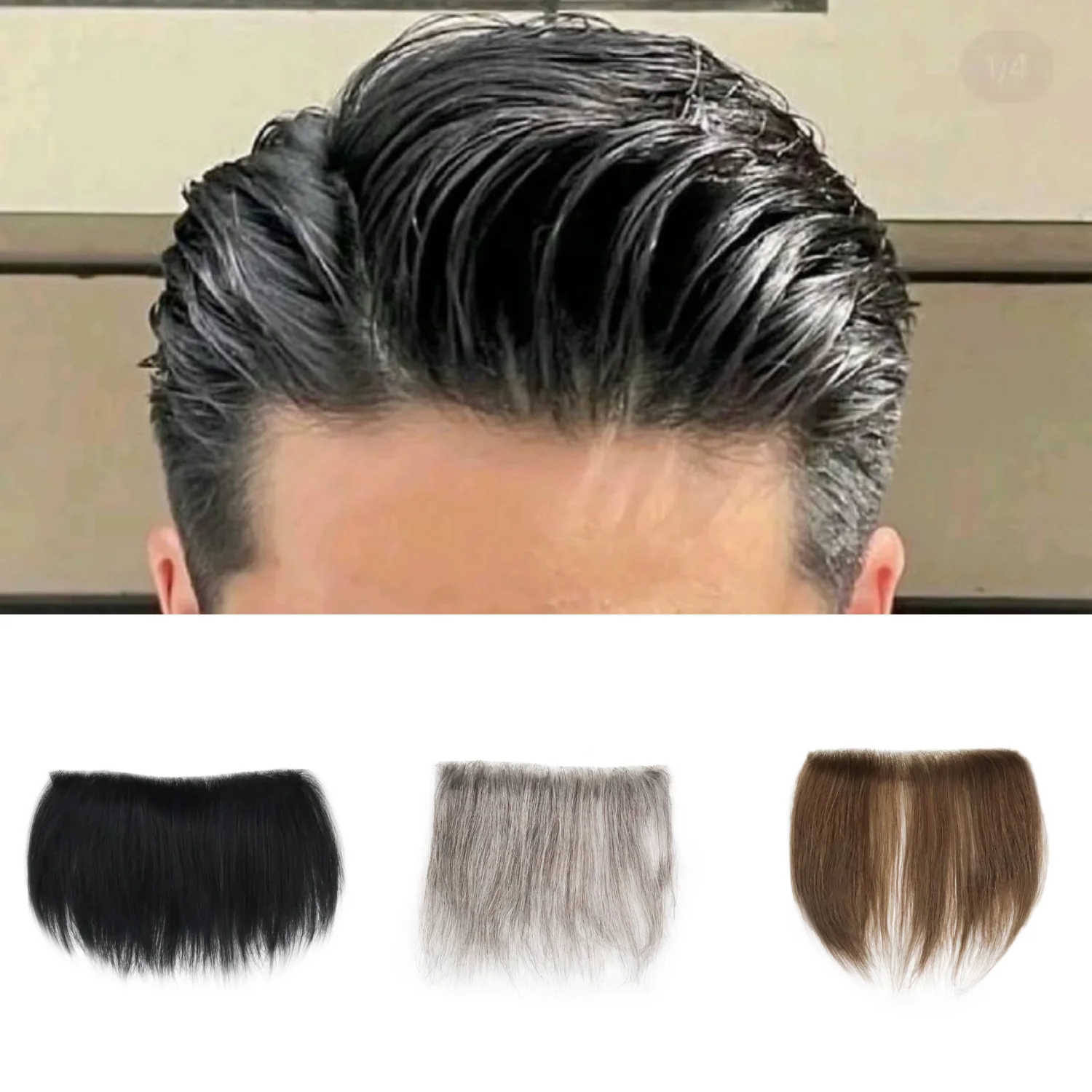 

Мужской парик-накладка V-образной формы, 0,06 мм, коричневый, с натуральной линией роста волос, 15 см, из натуральных волос, ультратонкая полиуретановая основа, капиллярный протез для мужчин