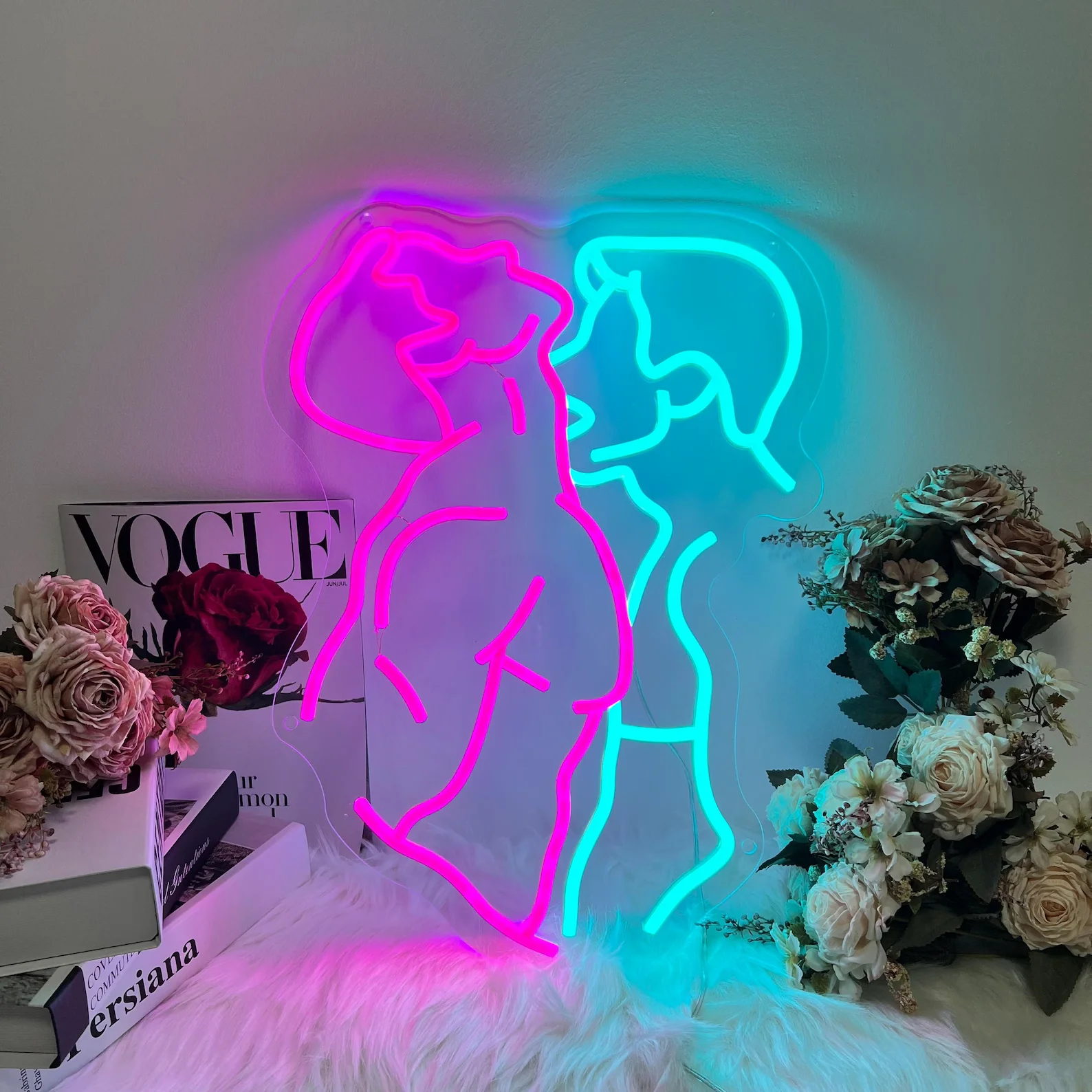 Gay Couple Kissing Neon Sign, LGBT Couple LED Neon Lights, Pride Wall Decor, Gay Love Art, LGBTQ Gift