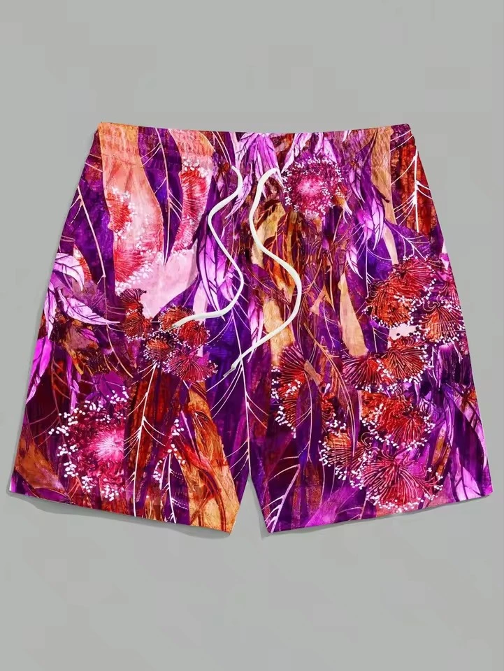 

Повседневные шорты с 3D принтом растений, мужские шорты с красочным рисунком, летние гавайские дышащие плавки, свободные шорты со льдом