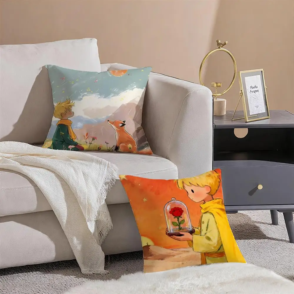 Healing The L-Little Prince Painting Fairy Tale Cushion Cover Throw Pillow Cover Hidden Button Durable Polyester Chair Cushion