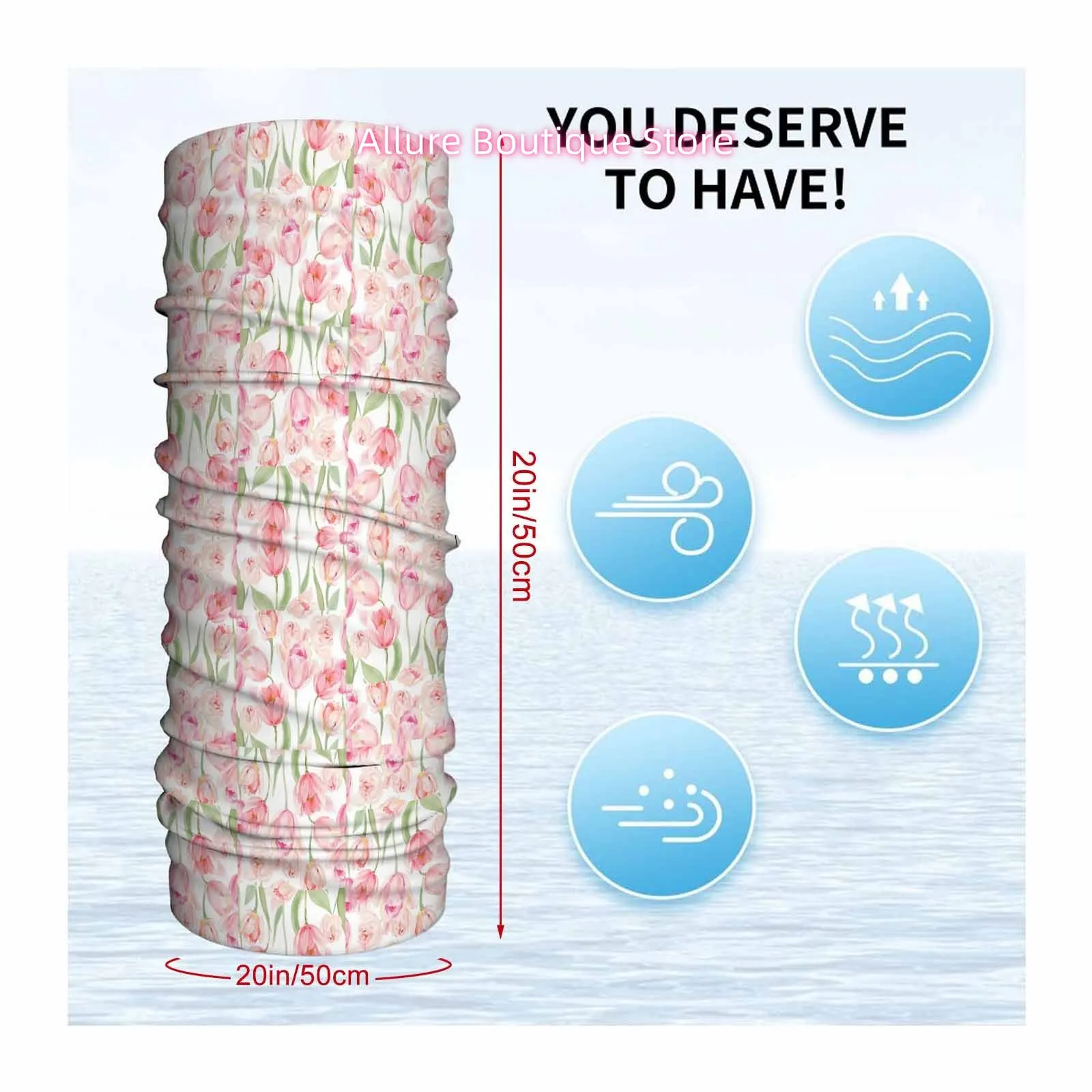 Tulip Pattern, Pink Flowers, Floral Design Novel Design Multi Functional Print Scarf Suitable Outdoor Men Women Unsix Mask Holid
