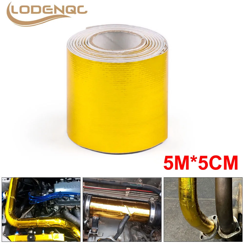 5mx5cm Fiberglass Heat Reflective Tape Gold High Temperature Heat and Sound Shield Wrap Roll Adhesive New Car Accessories