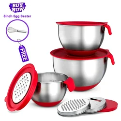 Stainless Steel Ingredients Standby Bowls Mixing Bowl Non-Slip DIY Cake Bread Salad Mixer Food Container With Grater/Egg Beater