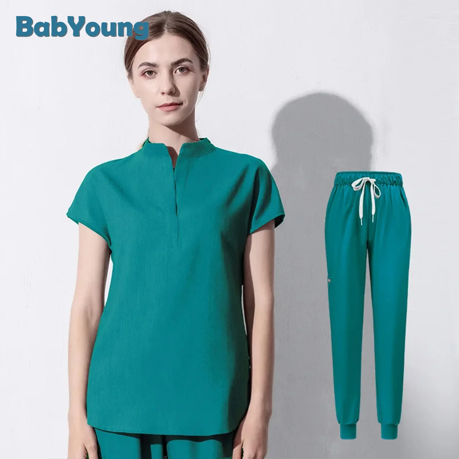 

Scrubs For Women Pet Hospital Uniform Set Scrub Suits Solid Color Unisex Surgical Gown Pocket V-Neck Joggers Wholesale Price