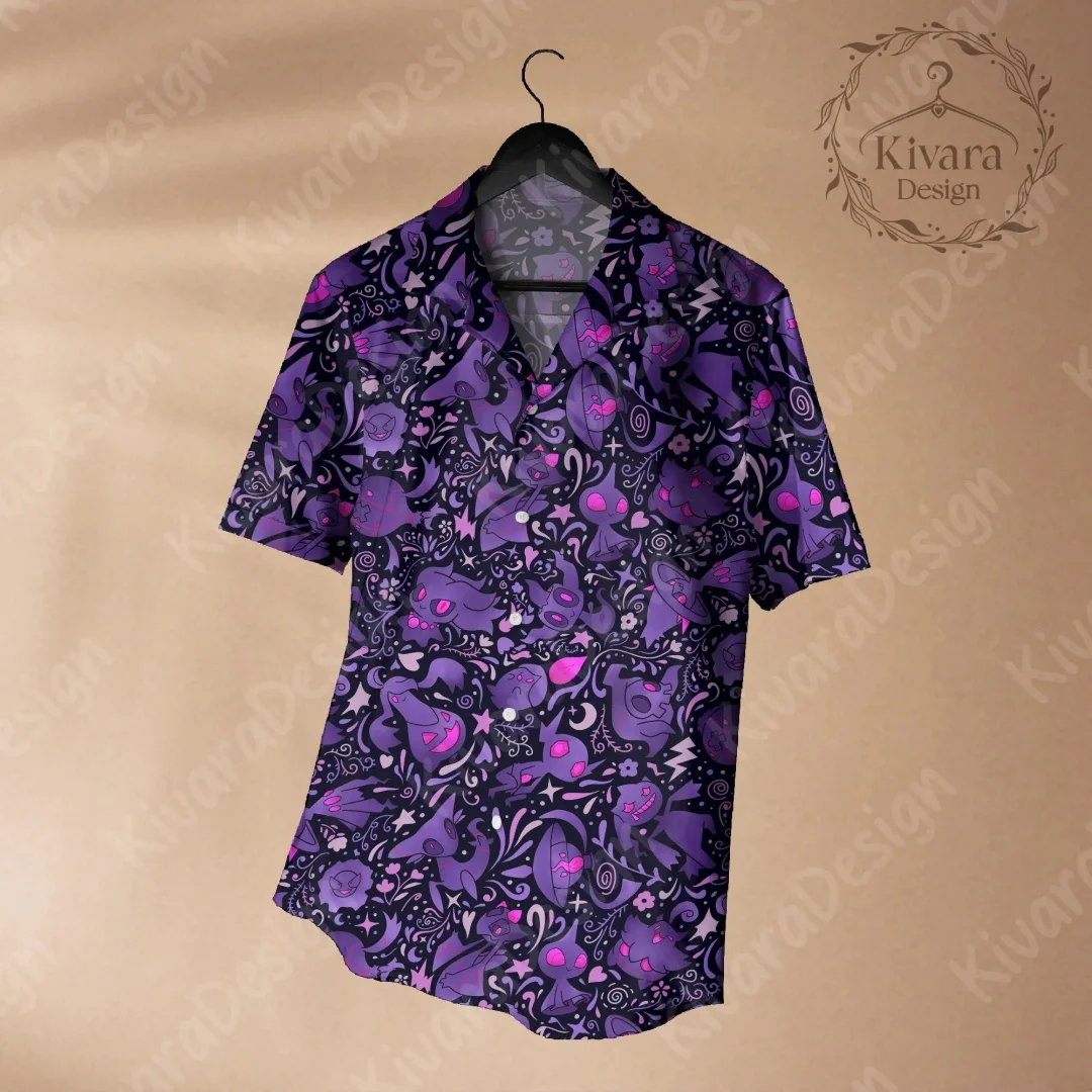 Gruseliges Hawaii-Hemd, Pokémon-Anime-inspiriertes Hemd, Geschenk, Sommer, Freizeit, Herren-T-Shirt, Kinderbekleidung, T-Shirt, Y2k, Damen ﻿ – Detail 3