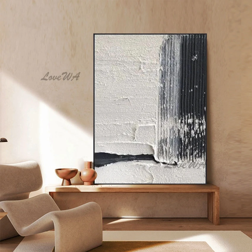 

Heavy Texture Modern Abstract Oil Painting Black White Simple Style Wall Picture For Restaurant Home Decoration Piece Unframed