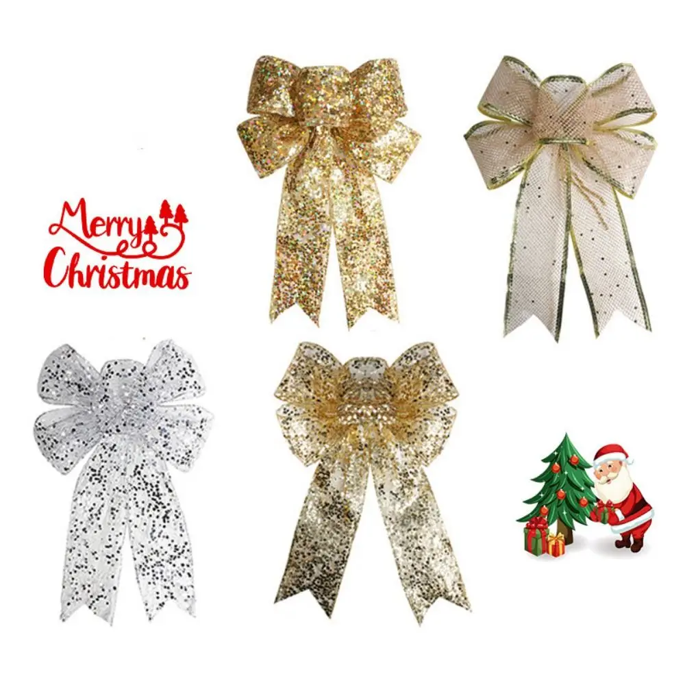 5Pcs Polyester Christmas Sequins Bows Handmade DIY Bowknot Hanging Ornament Finished Christmas Tree Ornaments Holiday Decor