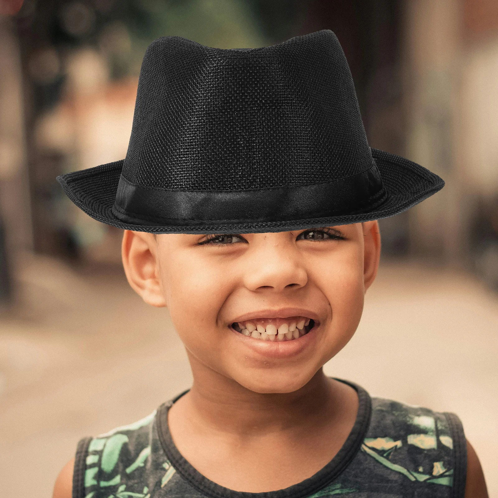

Kids Fedora Hat Black 56-58Cm Adjustable Lightweight Classic Gentleman Style Dance Performance Headwear for Children Boys Girls