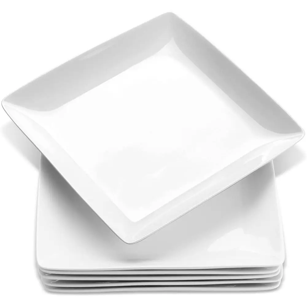 

Porcelain Square Dinner Plates, 10.75 Inch Square Serving Plate or Steak, Pasta, Salad, Snacks, Pizza, Appetizer Plates, Set o 6