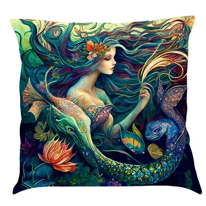 Turtle Whale Seahorse Ocean Series Oil Painting Pillowcase Printed Cushion Cover Living Room Sofa Pillowcase Home Decoration