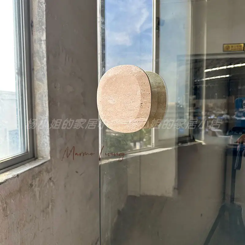 Wabi Sabi Travertine Stone Door Handle Minimalist Glass Door Marble Pull Luxury Wardrobe Knob