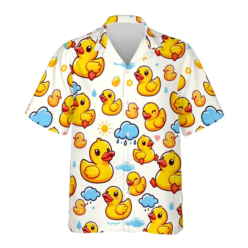 Unisex Cartoon pato camisas havaianas, blusas de praia masculinas, camisa de lapela vocacional feminina, roupas de animais, moda