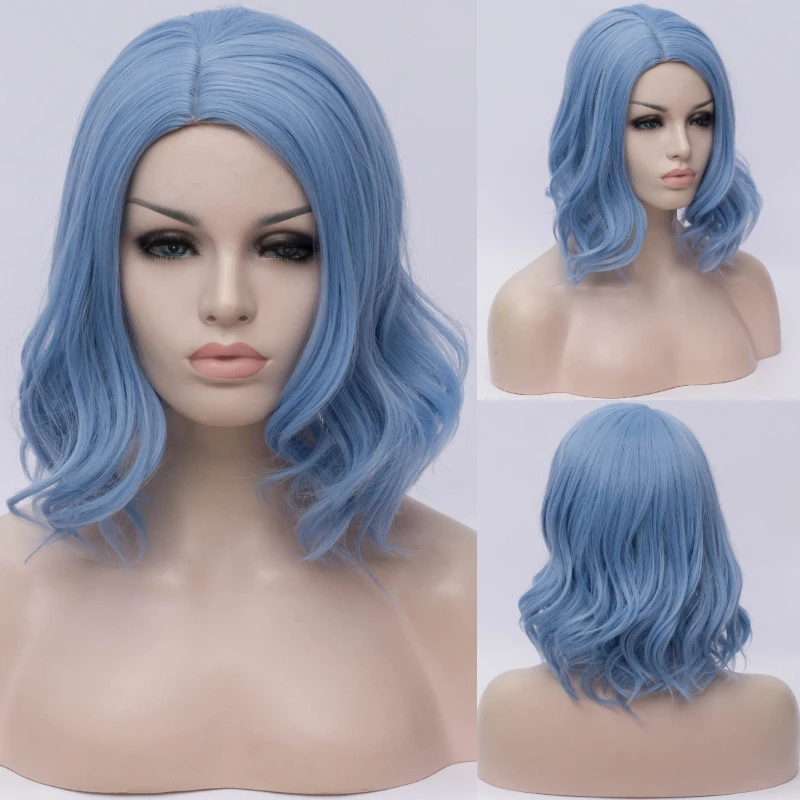 MSIWIGS Blue Cosplay Synthetic Wigs for White Women Wavy Short Wig Pink Red Purple Heat Resistant