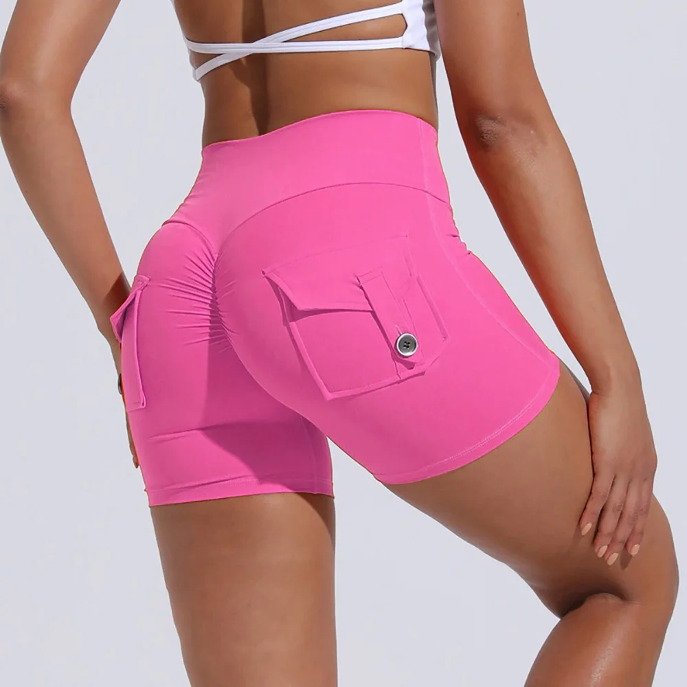 Mulheres treino biker shorts com bolsos scrunch butt treino carga shorts cintura alta booty levantamento ginásio inferior
