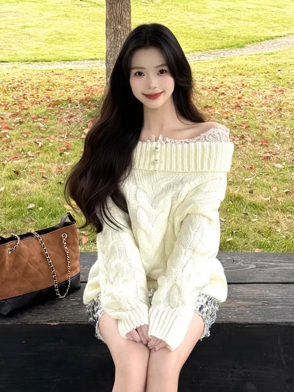 

Мягкий Sle, красивый свободный свитер на одно плечо, маленький размер, уникальный длинный топ све, зимняя мода, повседневная удобная трикотажная одежда