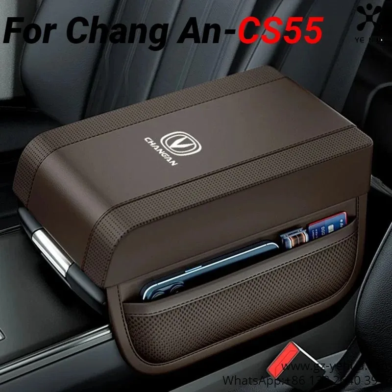 For Changan Cs55 Plus 2022-2023 HighQuality Leather Car Armrest Box Height Pad Cotton Armrest Cushion withPocket Car Storage Bag