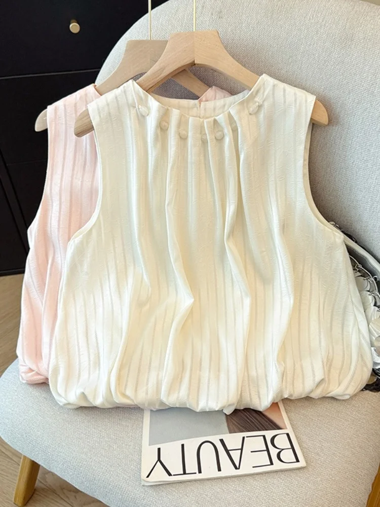 

Новый летний женский шифоновый топ без рукавов с круглым вырезом, свободный, повседневный, омолаживающий, очень красивый