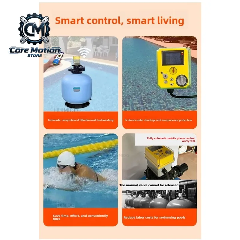 Smart WiFi 6 Position Backwash Valve for Automatic Pool Filter Cleaning, 110V-240V Wide Voltage Multi Port Plumbing System