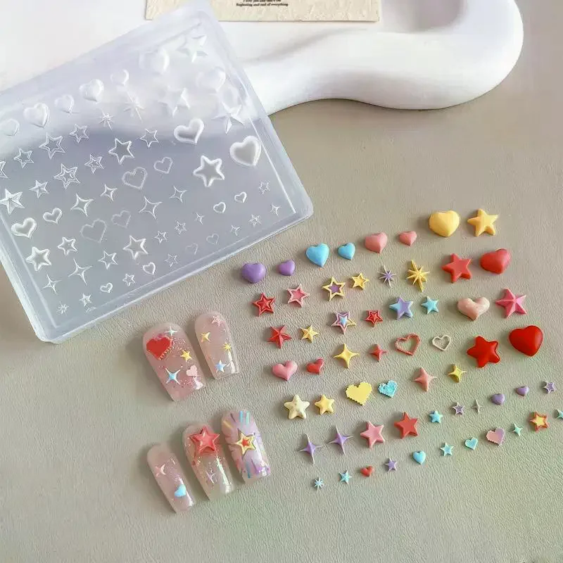 Creativity 3D Heart Star Pentagram Silicone Nail Mold DIY Nail Art Decoration Transparent Manicure Template For Nail Charm