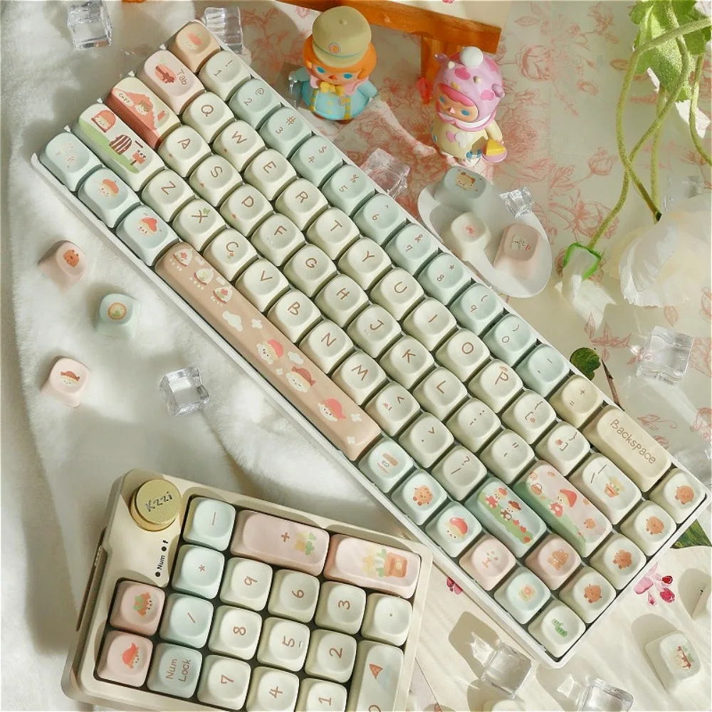 Milk Bean Keycaps Thermal Sublimation Technology MOA/Cherry Height Keycap Set for MX Switch Mechanical Keyboards