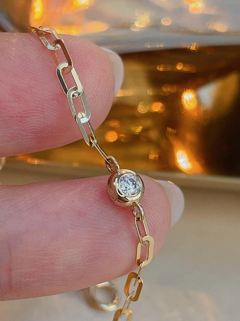 LUOWEND 100% 18K Yellow Gold Bracelet Fashion INS Style Real Natural Diamond Bracelet for Women Birthday Gift Fine Jewelry