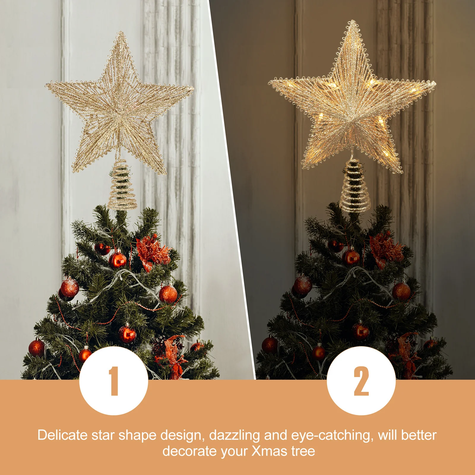 

1Pcs Christmas Tree Star Treetop Light Five-Pointed Glow Warm Xmas Tree Accessory Decor Xmas Decor Five-Pointed Star Light