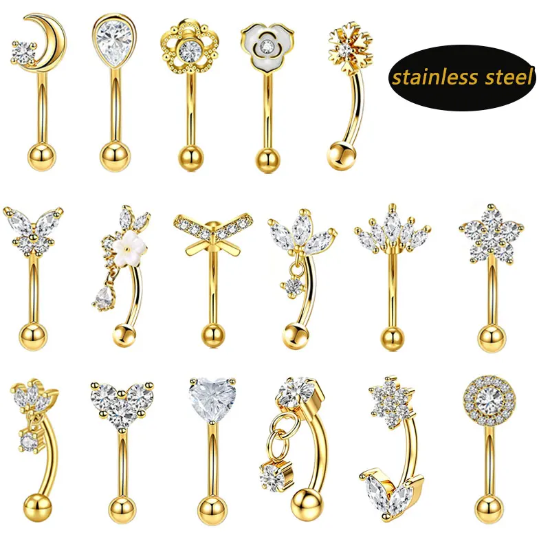 1pcs/lotStainless Steel ButterflyCZ Curved Barbell Eyebrow Piercing Jewelry Hypoallergenic Tragus Lip Ring for Daily Gift Unisex