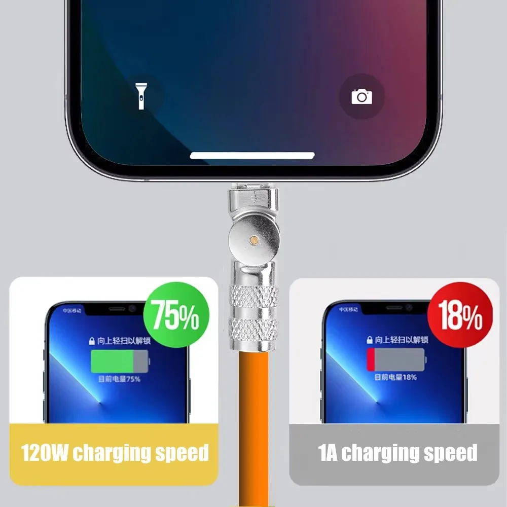 120W 6A Fast Charge Cable 180 Degree Rotation Elbow Game Cord For iPhone 15 Xiaomi Samsung 23 S24 Micro USB Type C Charger Wire