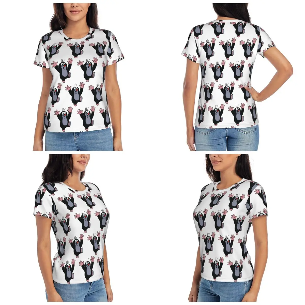 Camiseta Mole Happy Krtek para mujer, camisetas de manga corta, ropa con cuello redondo, camisetas de algodón de verano, ropa de calle