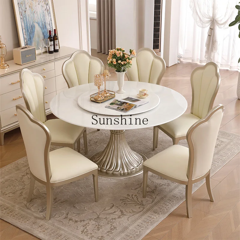 

French light luxury solid wood dining table, post-modern simple round, high-end home