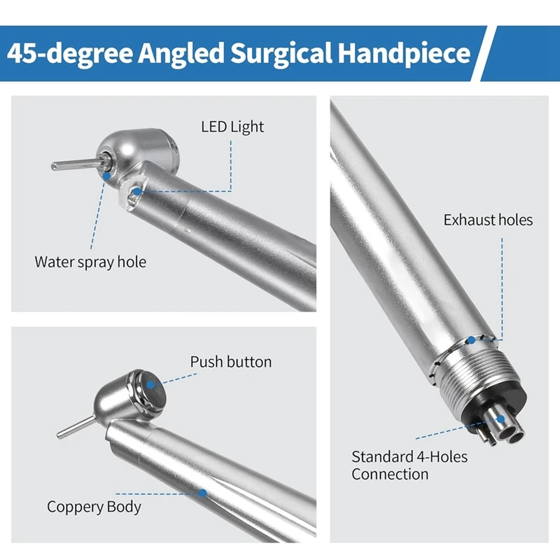 GTBL 45-Degree Surgicalhandpiece: Surgicalhandpiece With LED Generator, Push Button & 4-Hole Coupling, Fully Autoclavable