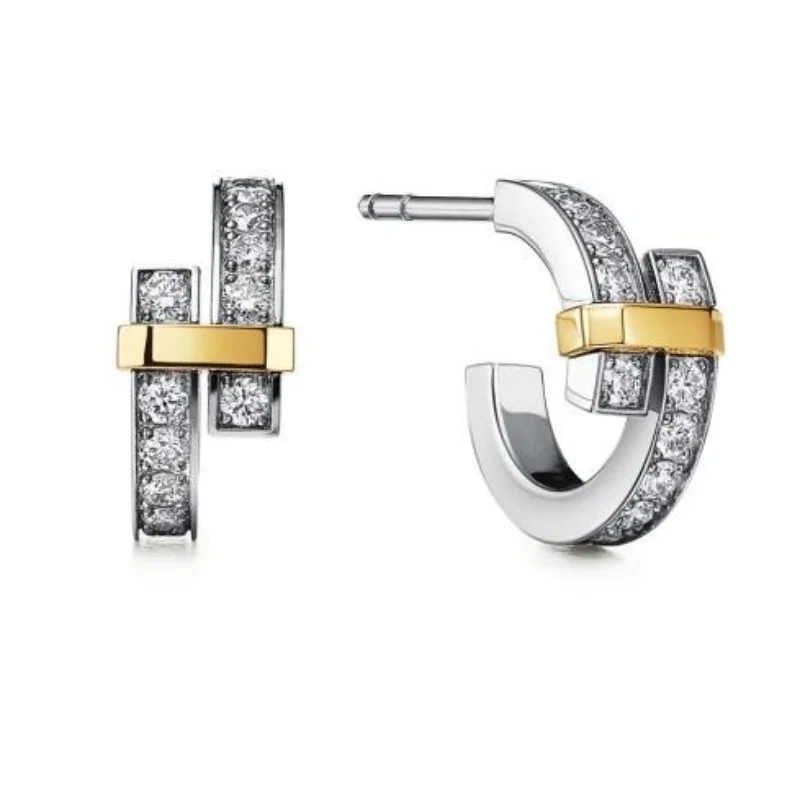 

Mixed Metal Bi-Color Diamond Statement Earrings, Hypoallergenic