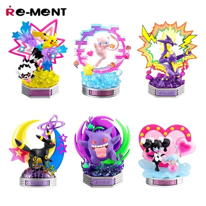 

Re-Ment Pokémon Neon Party Collection Action Figures - Pikachu Galar Jiguzaguma Mew Bracky Gangar Gothimiru And Mibrim Toy Gift
