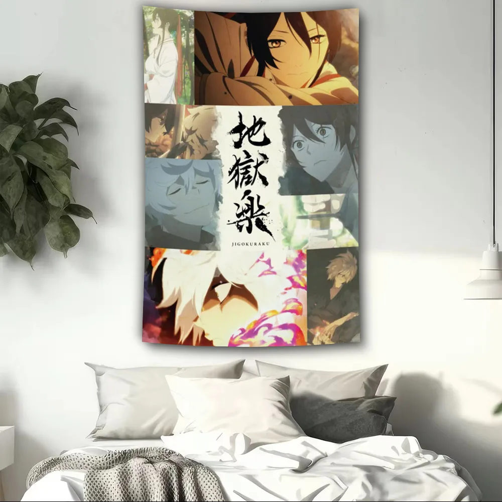 1pc Hell's Paradise Gabimaru Flame Anime Tapestry Wall Hanging Cool Room Stuff Background Cloth for Bedroom Dorm Anime Fans
