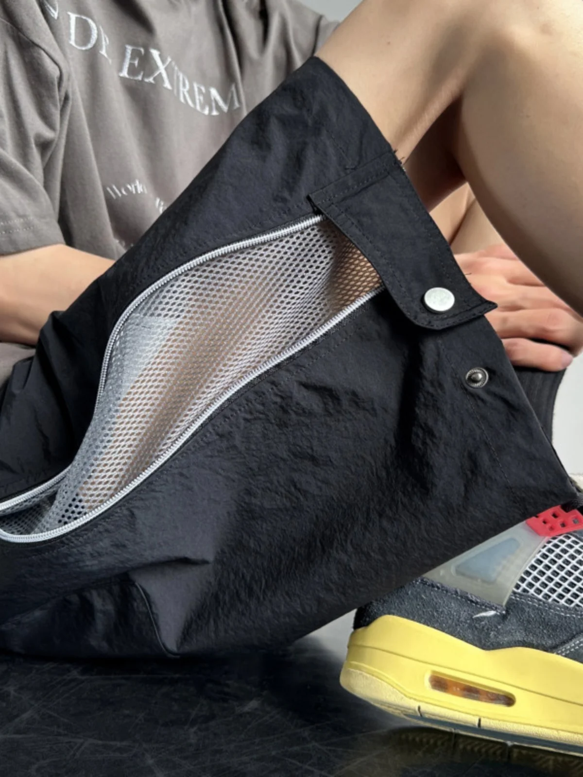 

Zipper Men's orts Breathable Thin Me Summer Sports Pants American High Street Structure Workwear Baskeall Training Trou...