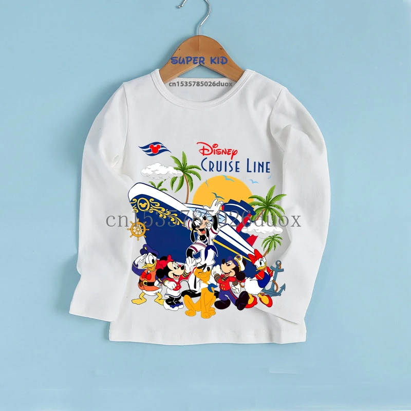 Футболка с длинными рукавами для мальчиков Disney Custom Family Cruise Vacation 2025 года, детский топ Disney Cruise Line с Микки и друзьями 2025 Kawaii Girl Top