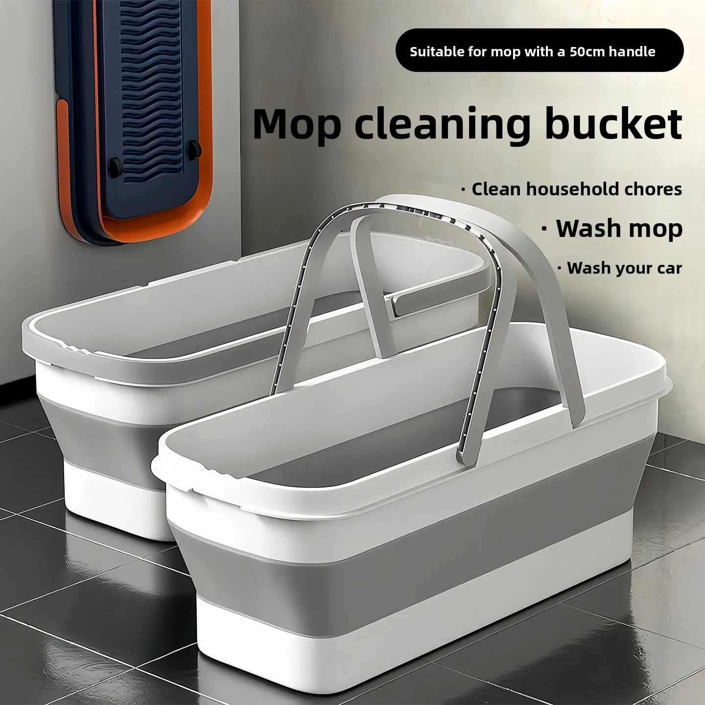 Large Capacity Rectangular Plastic Mop Bucket with Wheels Portable Cleaning Tool Double Handle Household Floor Cleaning Tool