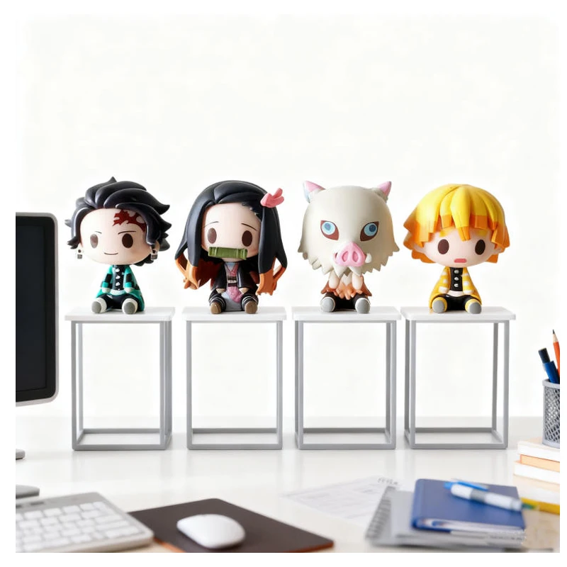 4 peças anime assassino do diabo q-versão nezuko tanjirou zenitsu inosuke mini boneca kawaii ação boneca pvc brinquedo